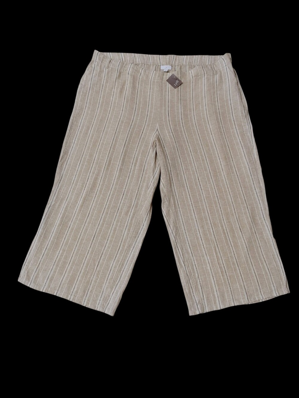 NWT J. Jill Beige Stripe Linen Blend Wide-Leg Crop Pants